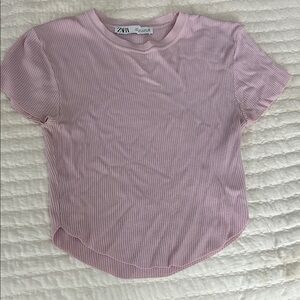 Zara Light Pink Ribbed Tee